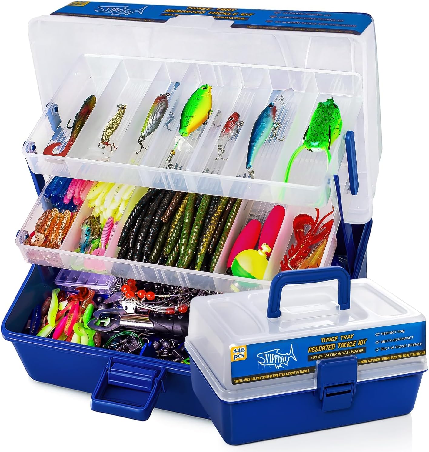 Large 3-Layer Fishing Tackle Box Lures with Tackle Included 448 Pcs