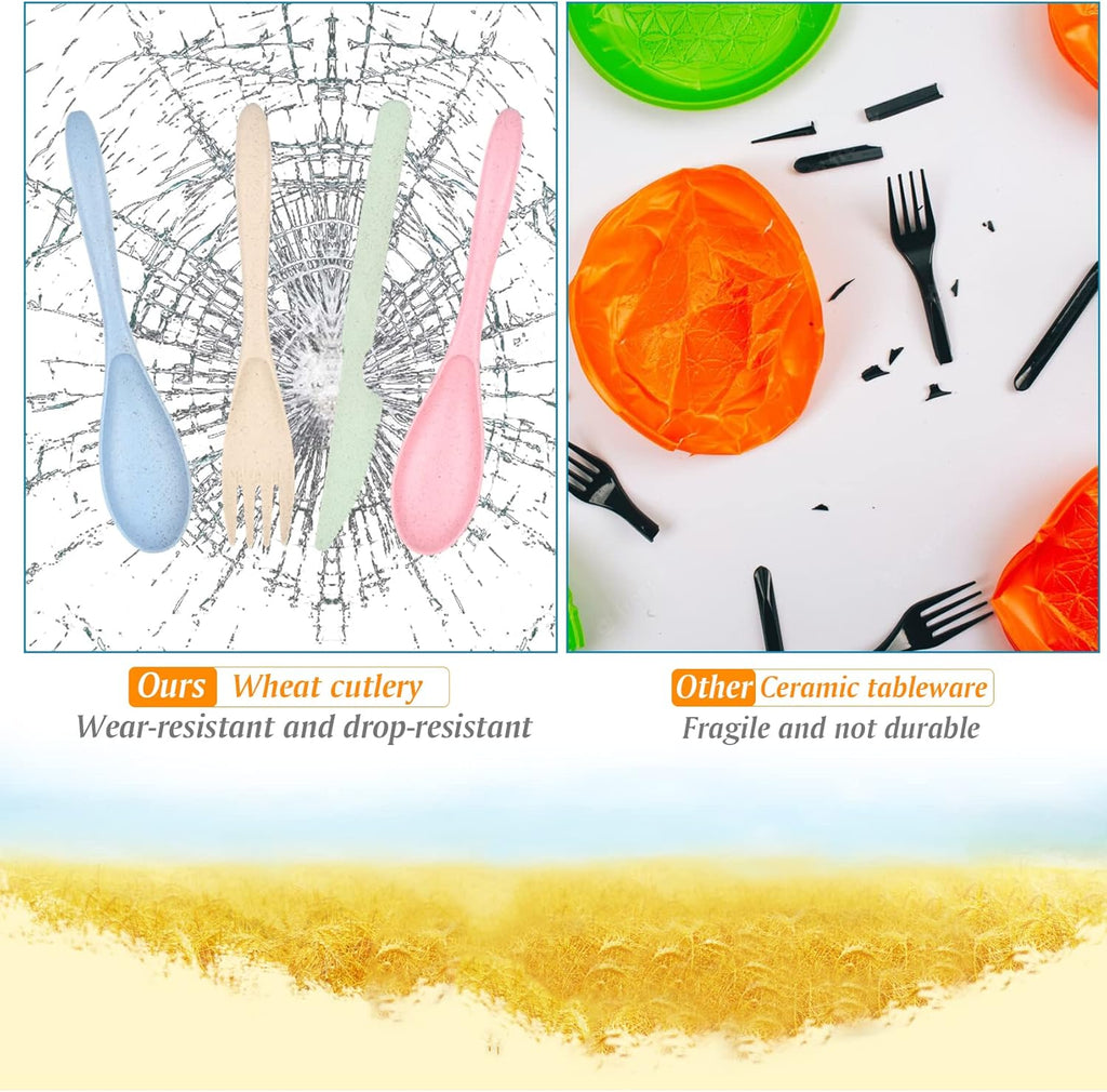 Zoyiancy 8 Sets Wheat Straw Cutlery Set, Reusable Flatware Utensils Set