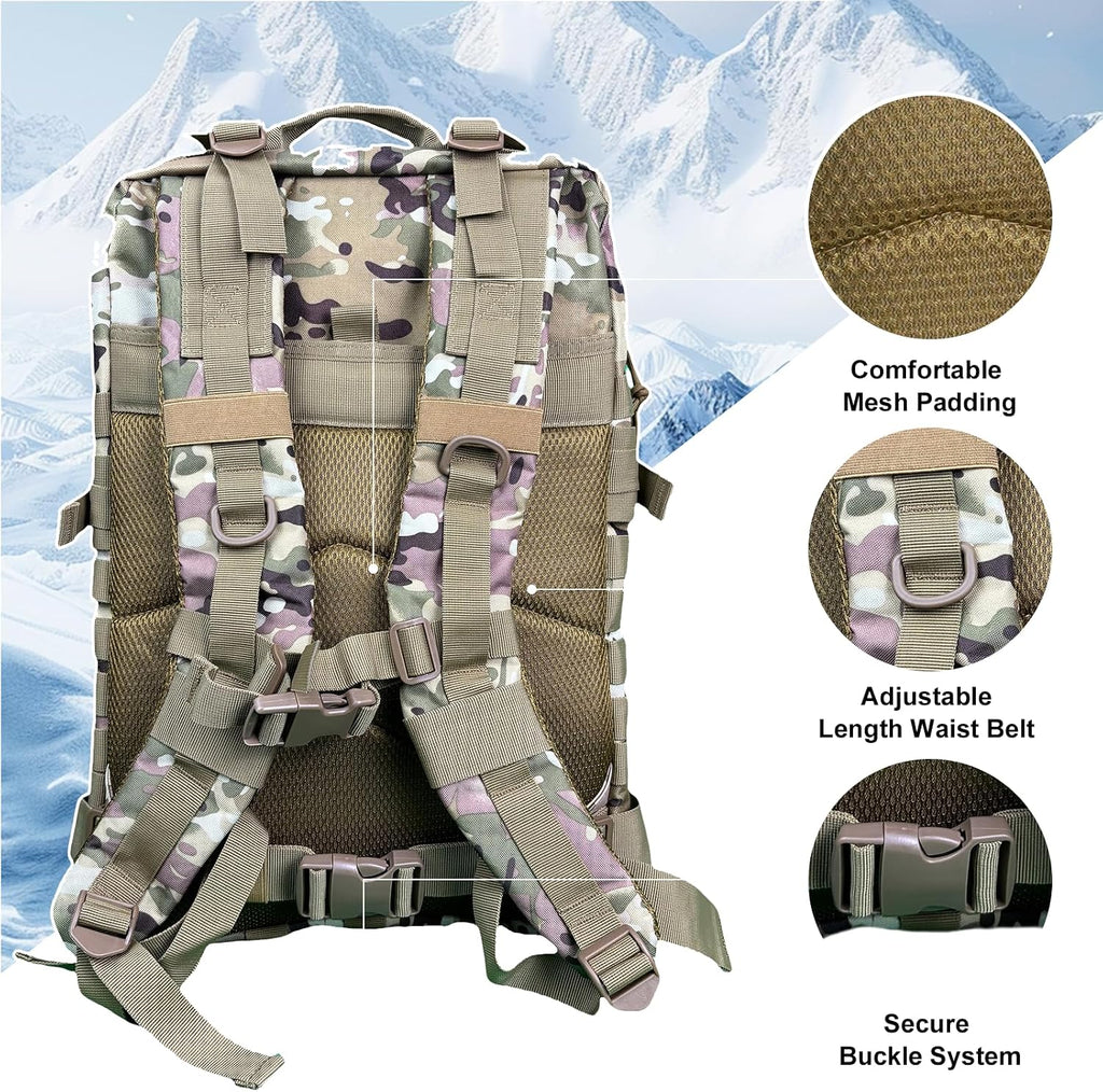 50L Large Military Tactical Backpack Molle Army Assault Pack for Travel Camping Hiking Fishing Backpack for men (Comouflage)