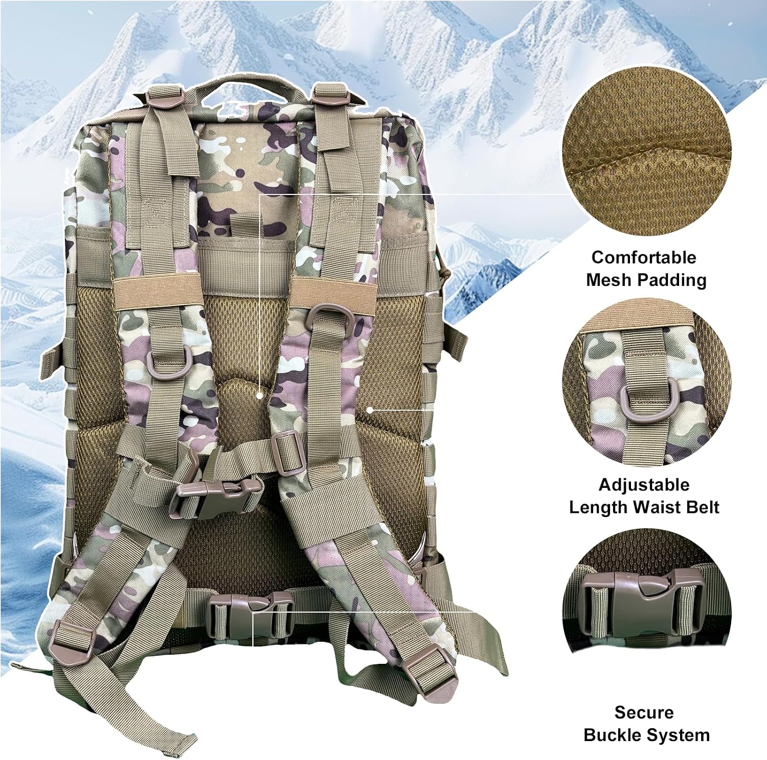 50L Large Military Tactical Backpack Molle Army Assault Pack for Travel Camping Hiking Fishing Backpack for men (Comouflage)