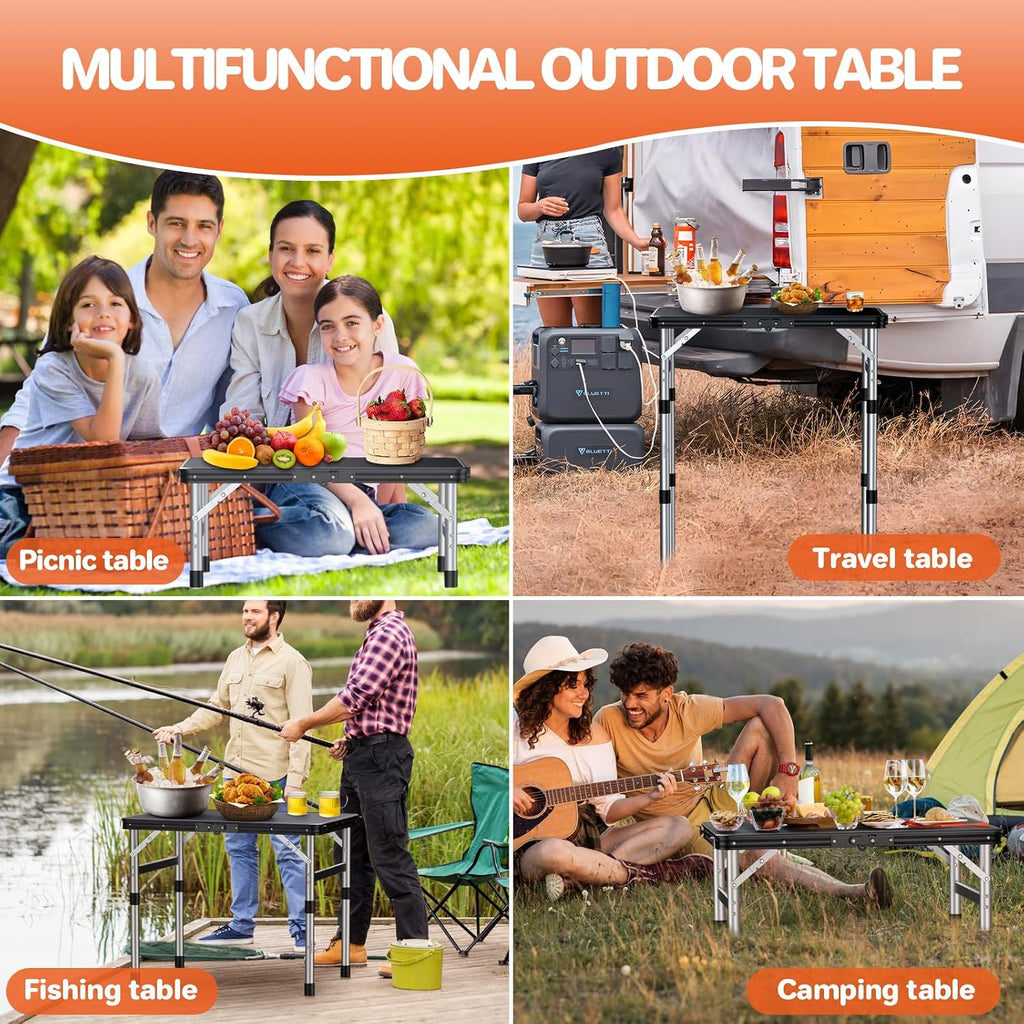 FUNYKICH Waterproof Folding Camping Table, 3 Height Adjustable Max 27.5''