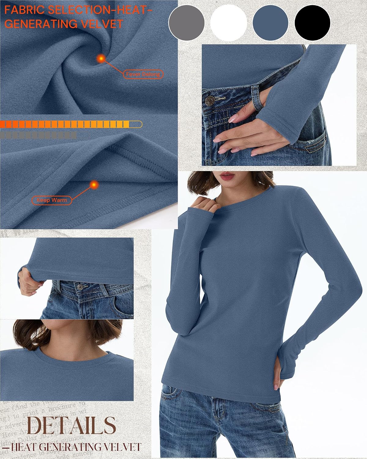 Neer 4 Pack Women's Thermal Fleece Lined Shirts Warm Base Layer
