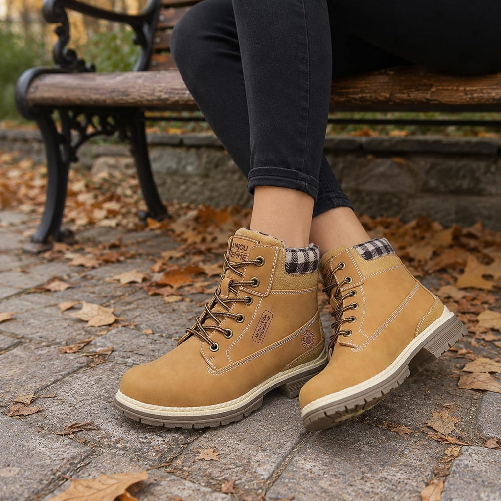 ANJOUFEMME Outdoor Hiking Boots for Women Waterproof - Womens Ankle Boots Lightweight Snow Winter Boots for Trekking Walking