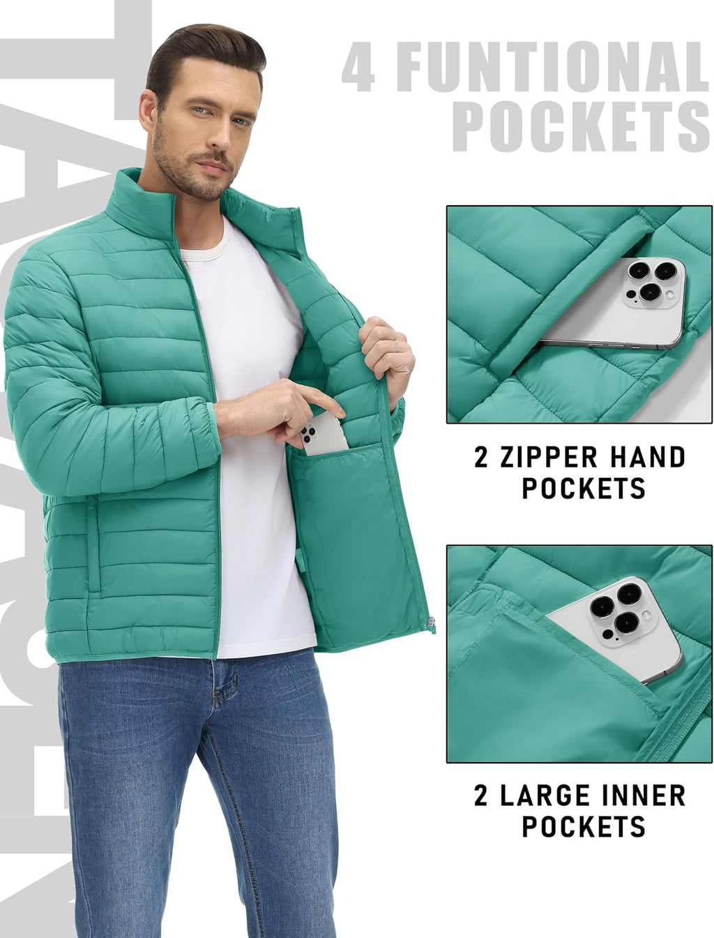 TACVASEN Men's Lightweight Puffer Jacket Quilted Insulated Winter Coat