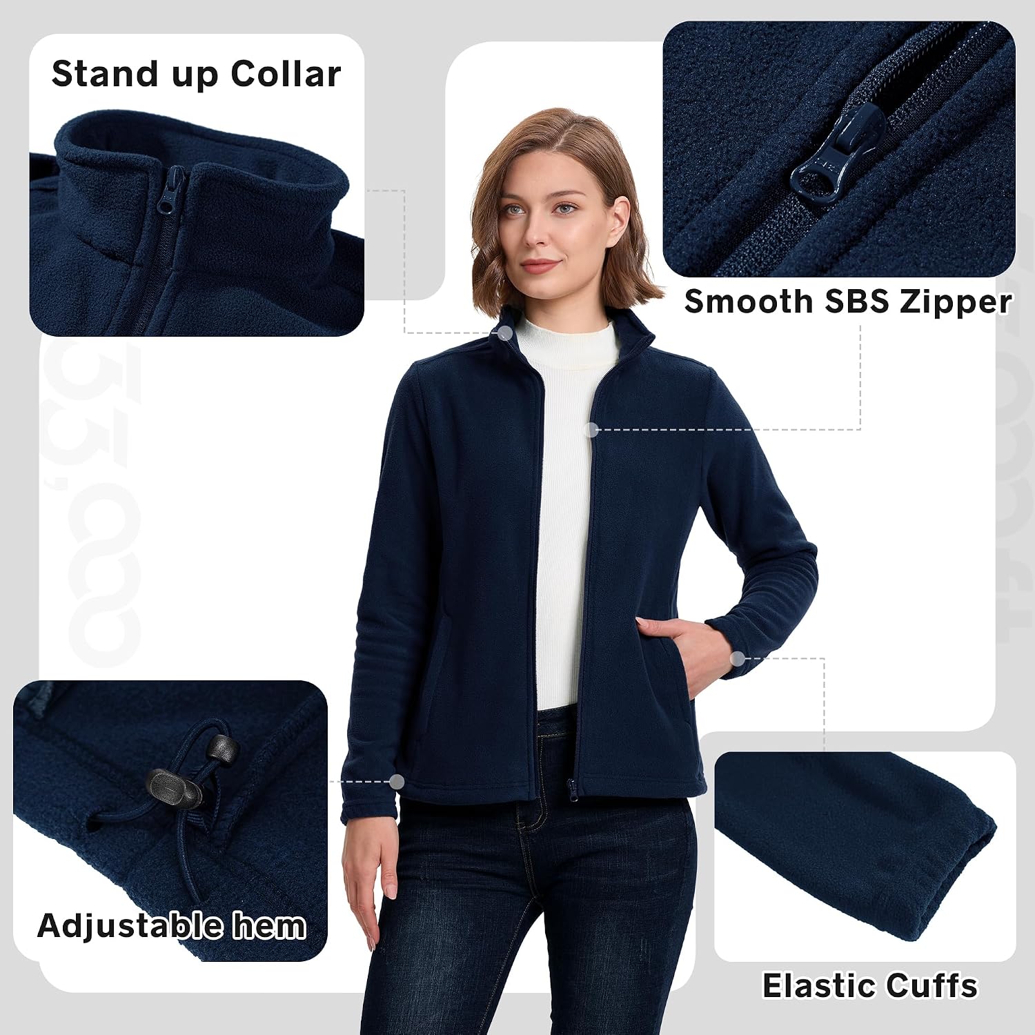 33,000ft Women's Polar Fleece Jacket Zip Up Lightweight Hiking Sweatshirt
