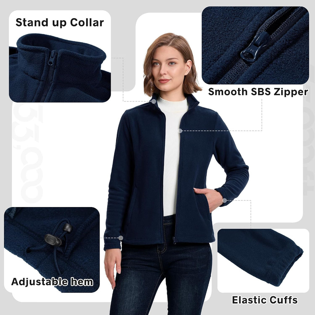 33,000ft Women's Polar Fleece Jacket Zip Up Lightweight Hiking Sweatshirt