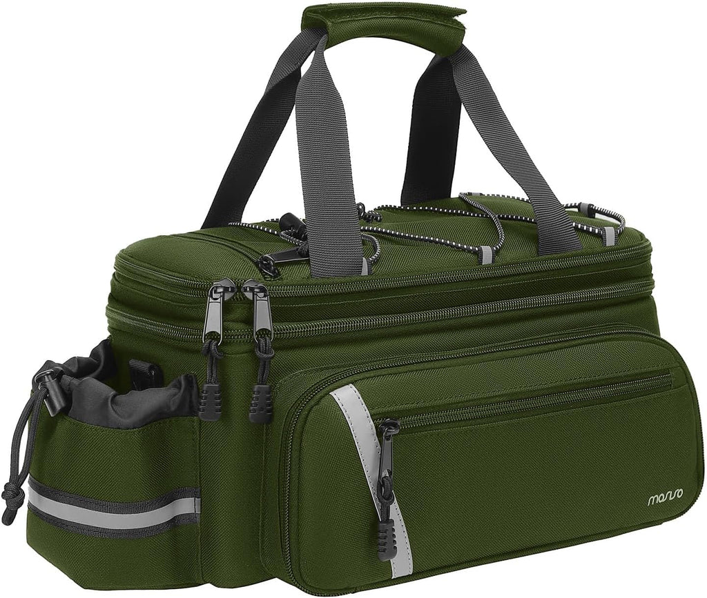 MOSISO Bike Rack Bag with Rain Cover, Bike Trunk Cooler Handag,Army Green | Insulated Bicycle Rear Seat Pouch with 2 Side Foldable Panniers, 8L Cycling Backseat Storage Cargo Saddle Shoulder Bag