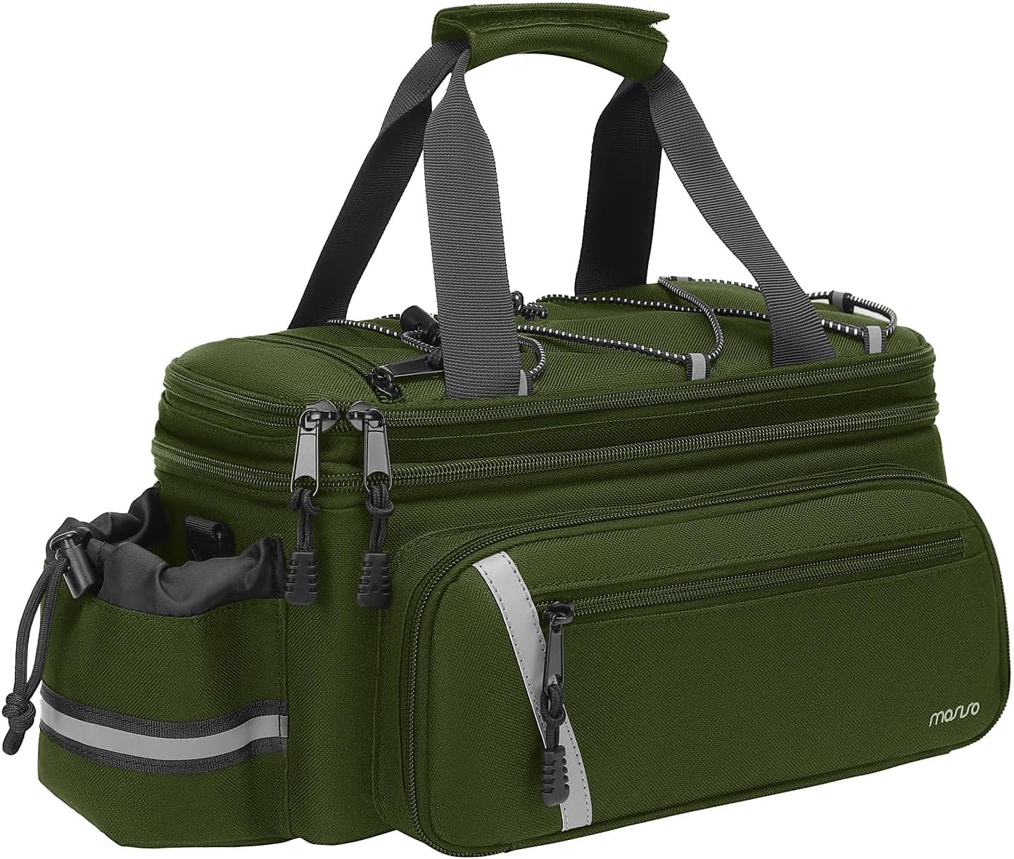 MOSISO Bike Rack Bag with Rain Cover, Bike Trunk Cooler Handag,Army Green | Insulated Bicycle Rear Seat Pouch with 2 Side Foldable Panniers, 8L Cycling Backseat Storage Cargo Saddle Shoulder Bag