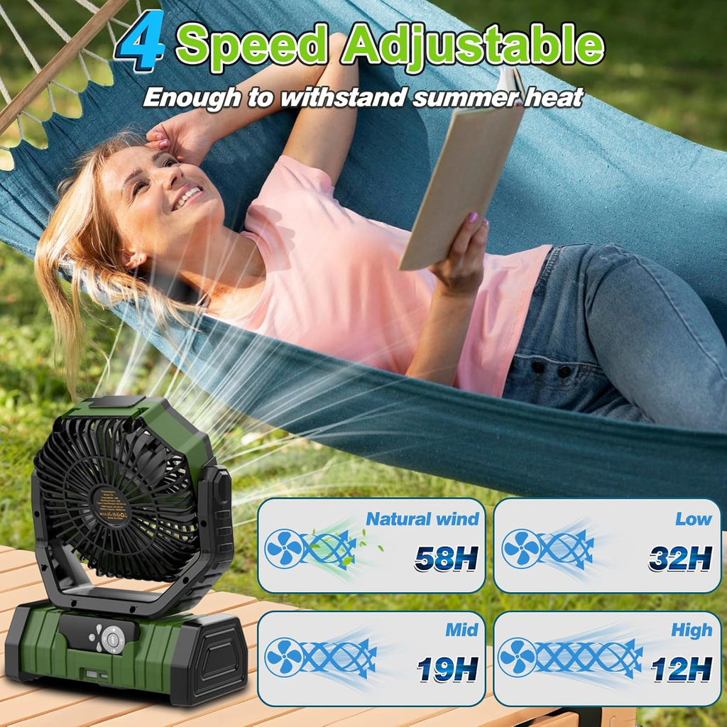 20000mAh Rechargeable Camping Fan with LED Lantern, Battery Powered Fan | Auto-Oscillating Portable Fan with Remote & Hook, 4 Speeds Portable Tent Fan for Travel,Outdoor,Home, RV,Camping Essentials