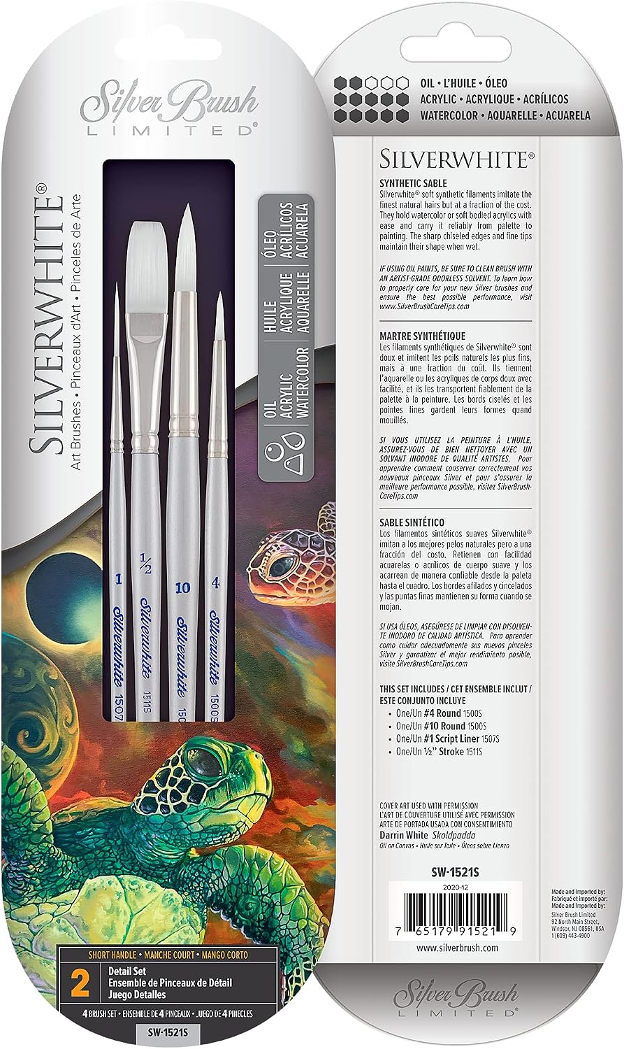 Silver Brush Limited Silverwhite Detail Watercolor Paintbrush Set, 4pc