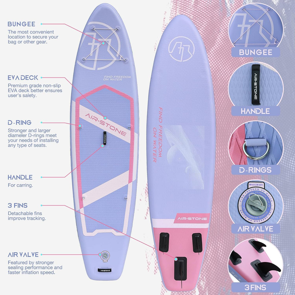 AIR-STONE 10'6” 450 lb Capacity，Inflatable Stand Up Paddle Board with sup Accessories Including Backpack, Repairing Kits, Non-Slip Deck, Leash, 3 Fins, Paddle and Hand Pump