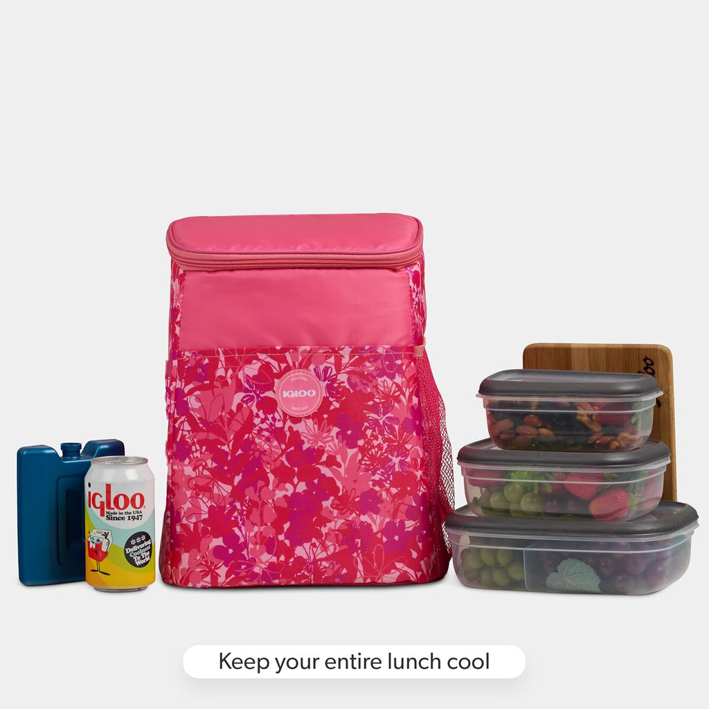 Igloo Print Essentials 18-Can Insulated Backpack Cooler, Floral Pink