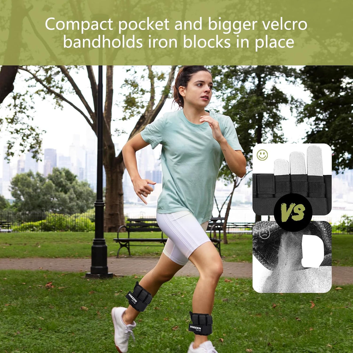 Hikeen Ankle Weights for Women Men 1 pair Adjustable Ankle Weights 1 2 3 LBS Metal Block with Separate Pockets Leg and Hand Weights For Walking Running Exercises