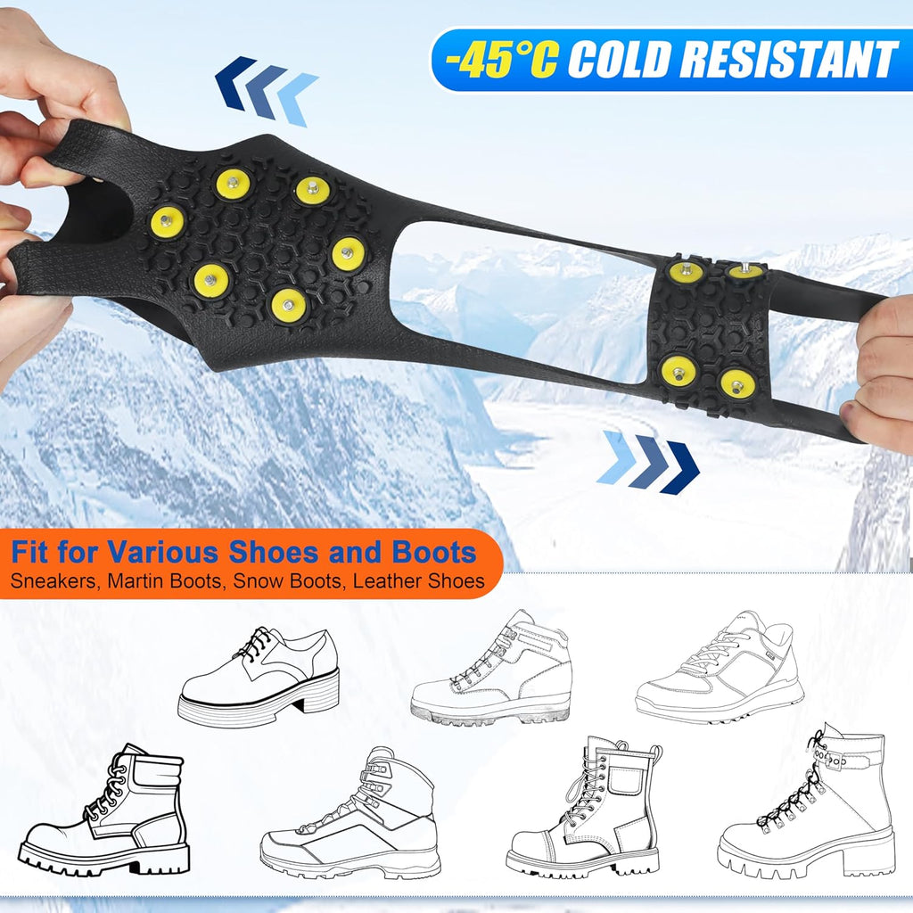 Ice Cleats for Shoes and Boots Ice Snow Grippers Anti-Slip Crampons 10 Studs Traction Cleat for Women Men Kids Hiking Fishing Walking Running Jogging