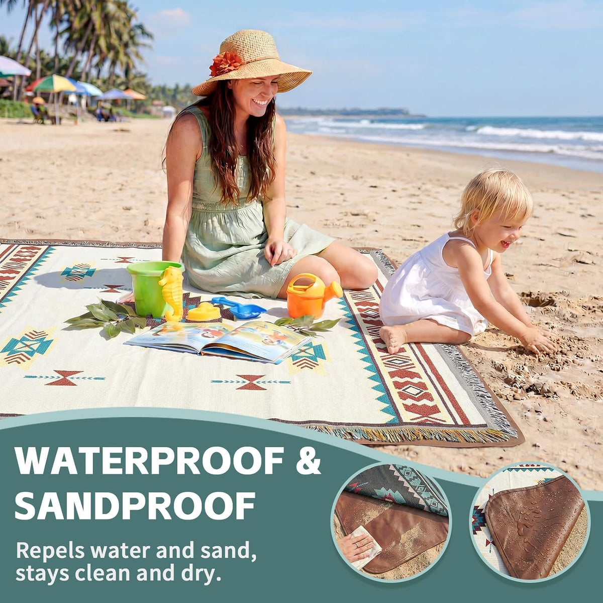 RYCHIC 2 in 1 Extra Large Boho Beach Blanket Towel Giant Woven Outdoor Rug Picnic Mat Camping Gear Cruise Essential 2026 Summer Vacation Must Have Travel Accessories Costa Rica Hawaii Trip Stuff