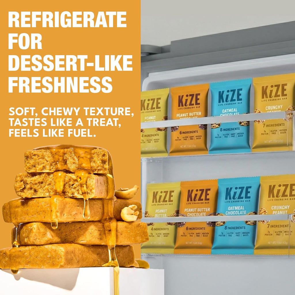 KiZE Energy Bars - Peanut Butter Lovers Variety Pack - 30-Count - Gluten Free, Dairy Free Options, Non-GMO, and High Protein Meal Replacement Energy Bars, Clean and Simple Food Ingredients - 7-10g High Protein Snacks (30 Count)