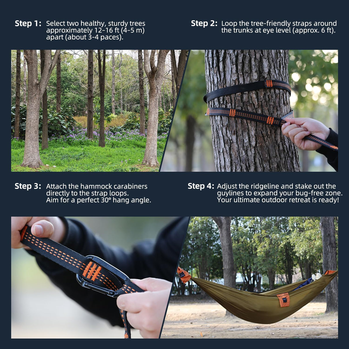Camping Hammock with Integrated Mosquito Net, Ultralight Backpacking Hammock with Tree Straps & End-Aligned Stuff Sack, 210T Parachute Nylon Single Outdoor Portable Hammock-Olive Green & Orange