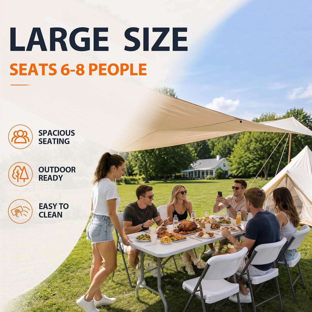 HULKFIT 6FT Heavy Duty Folding Table, Portable Utility Table for Parties, Events, and Dining, Supports up to 330 lbs, Easy Fold & Store