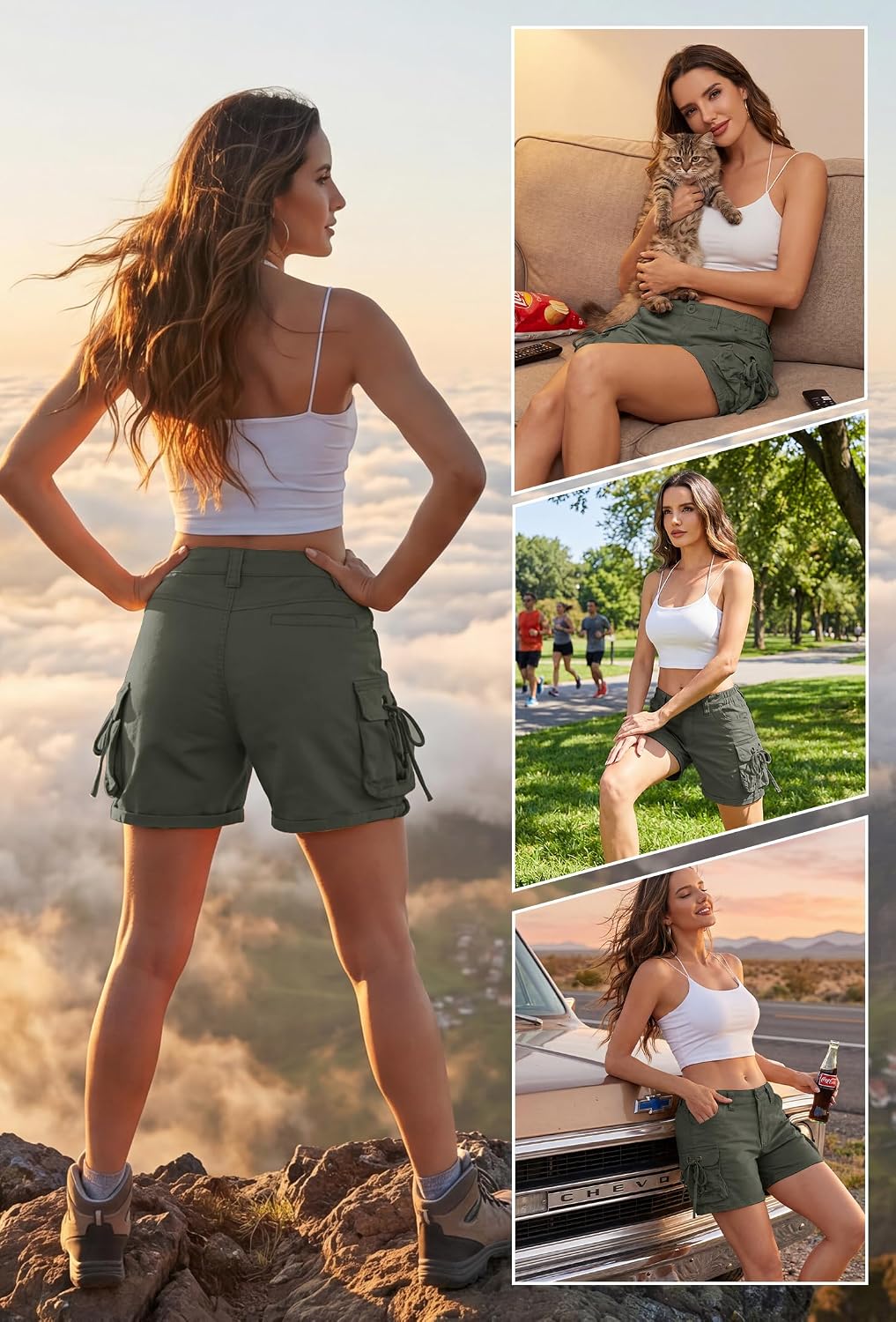 Women's Cargo Hiking Shorts, Lightweight with Pockets