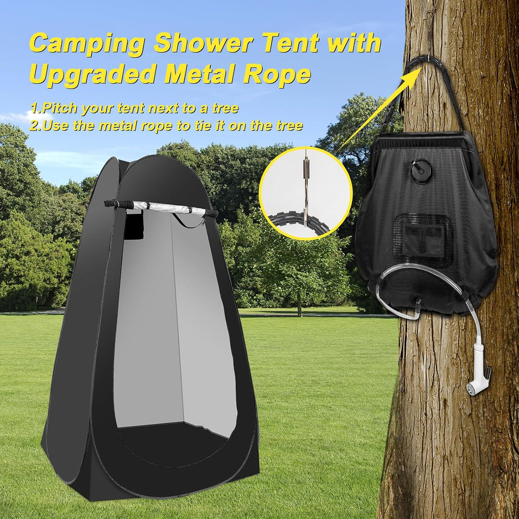 Portable Camping Shower Tent,Shower Tent Kit, Outdoor Pop Up Privacy Tent,Changing Tent with 5 Gallon Shower Bag-(Nozzle Upgraded)
