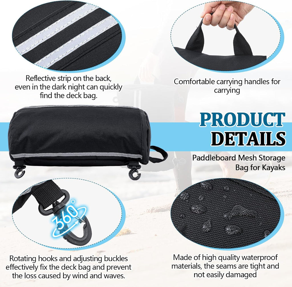 Abbylike Paddleboard Storage bag 15.4'' x 11.4'' Waterproof Deck Bag Oxford Cloth Deck Cooler Pouch with Reflective Strip Swivel Hook Zipper Paddle Board Accessories for Summer Kayak Surfboard