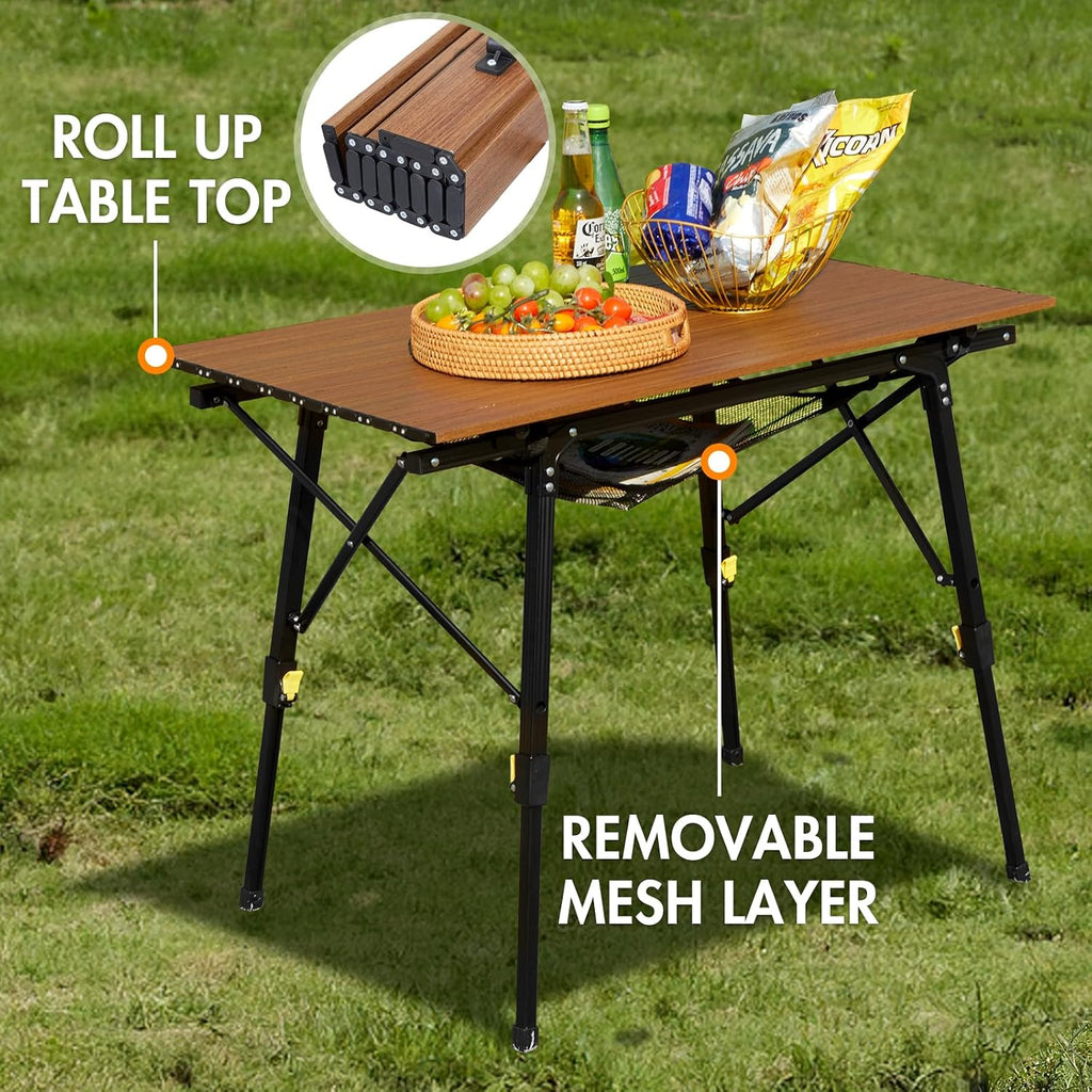 Portal Camping Table, Folding Aluminum Outdoor Table with Mesh Layer