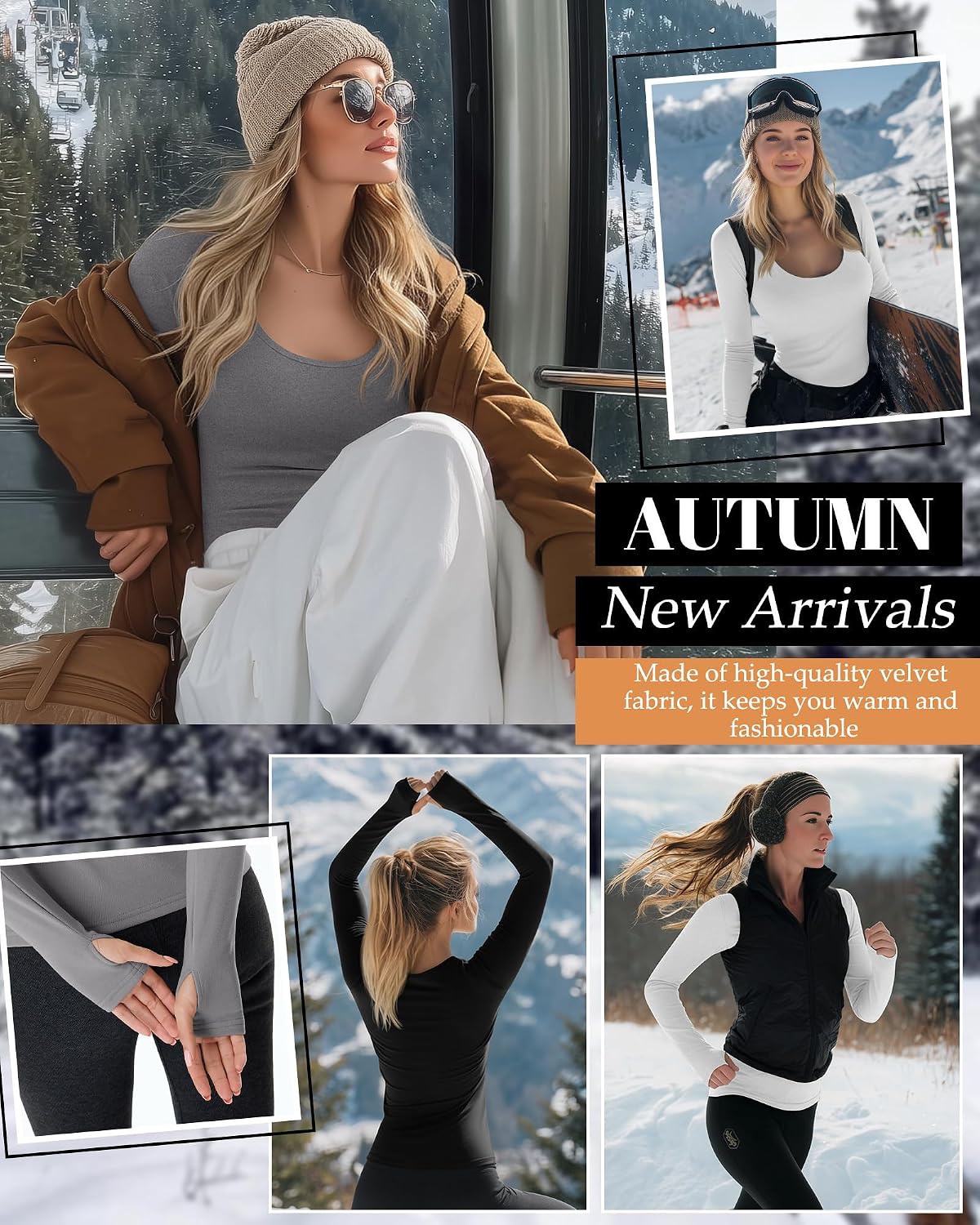 Riyiper 3 Pack Women's Thermal Long Sleeve Shirts Scoop Neck Top