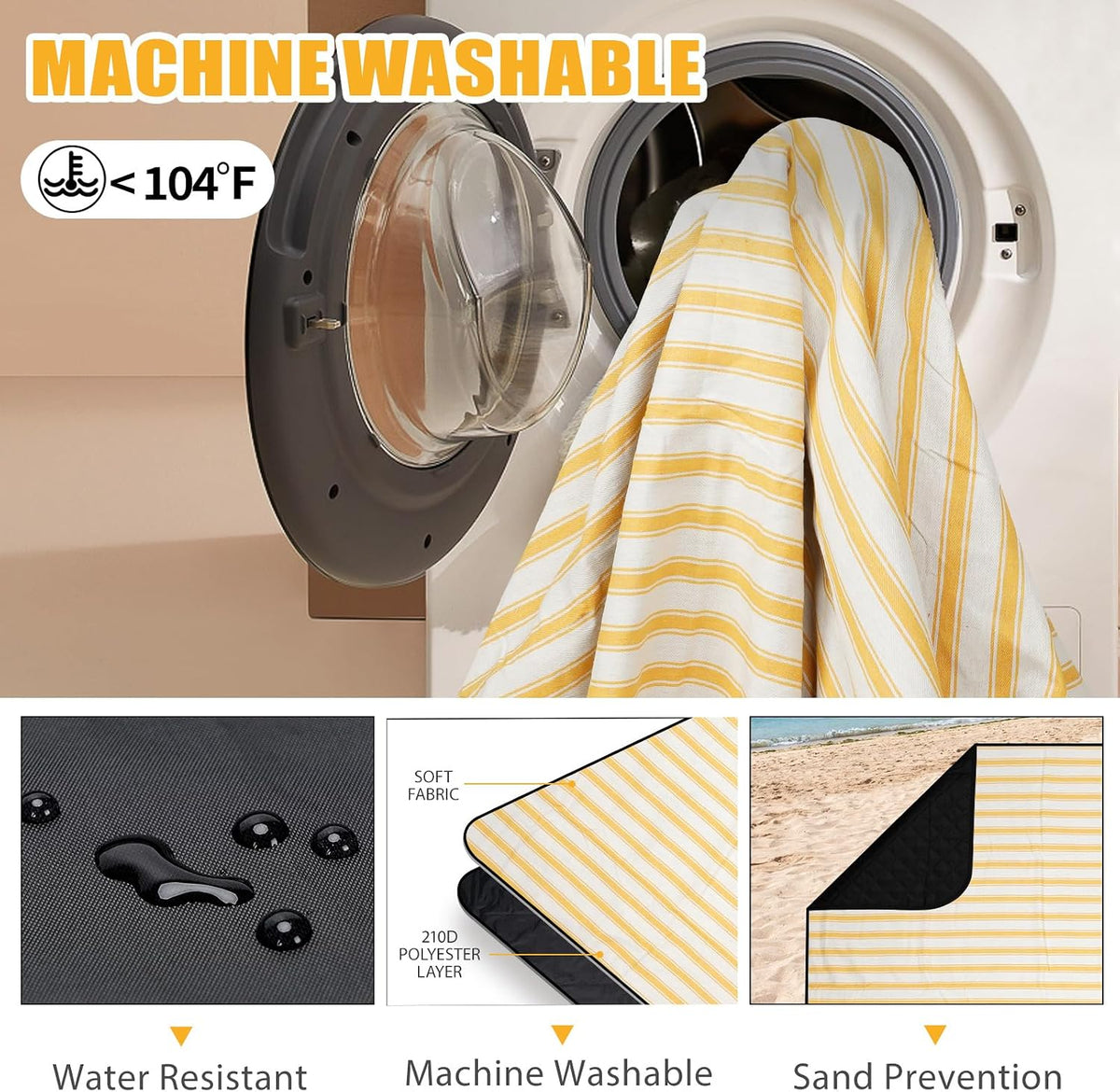 G GOOD GAIN Waterproof Picnic Blankets Outdoor Machine Wash, Bumblebee