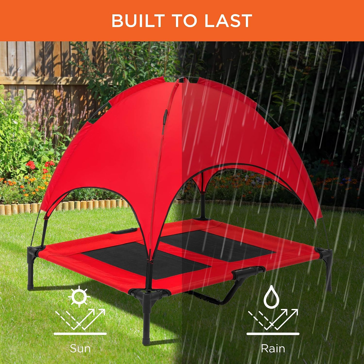 Best Choice Products 36in Elevated Dog Bed w/Removable Canopy, Red