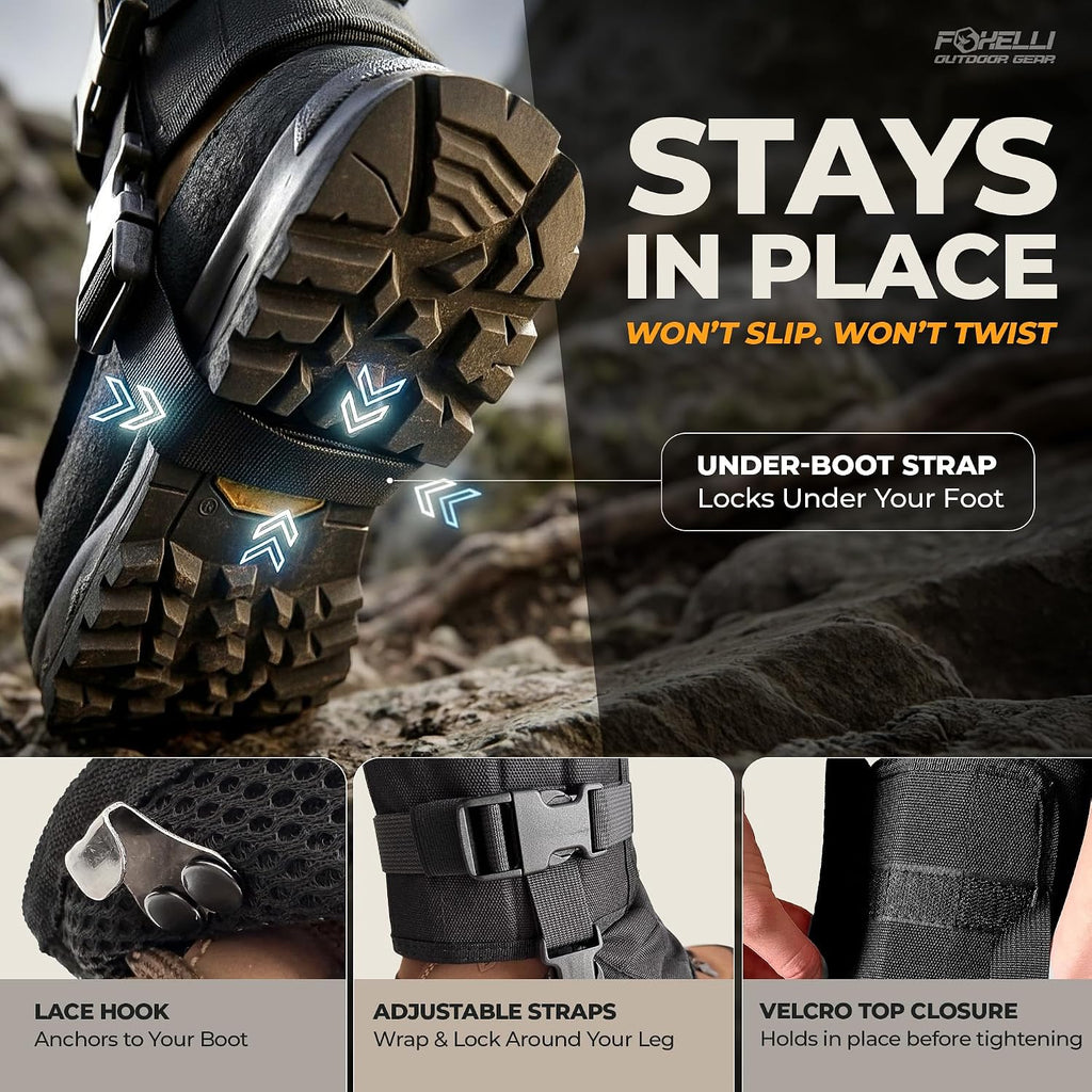 Foxelli Snake Gaiters for Men & Women, Durable Snake Protection Leg Guards