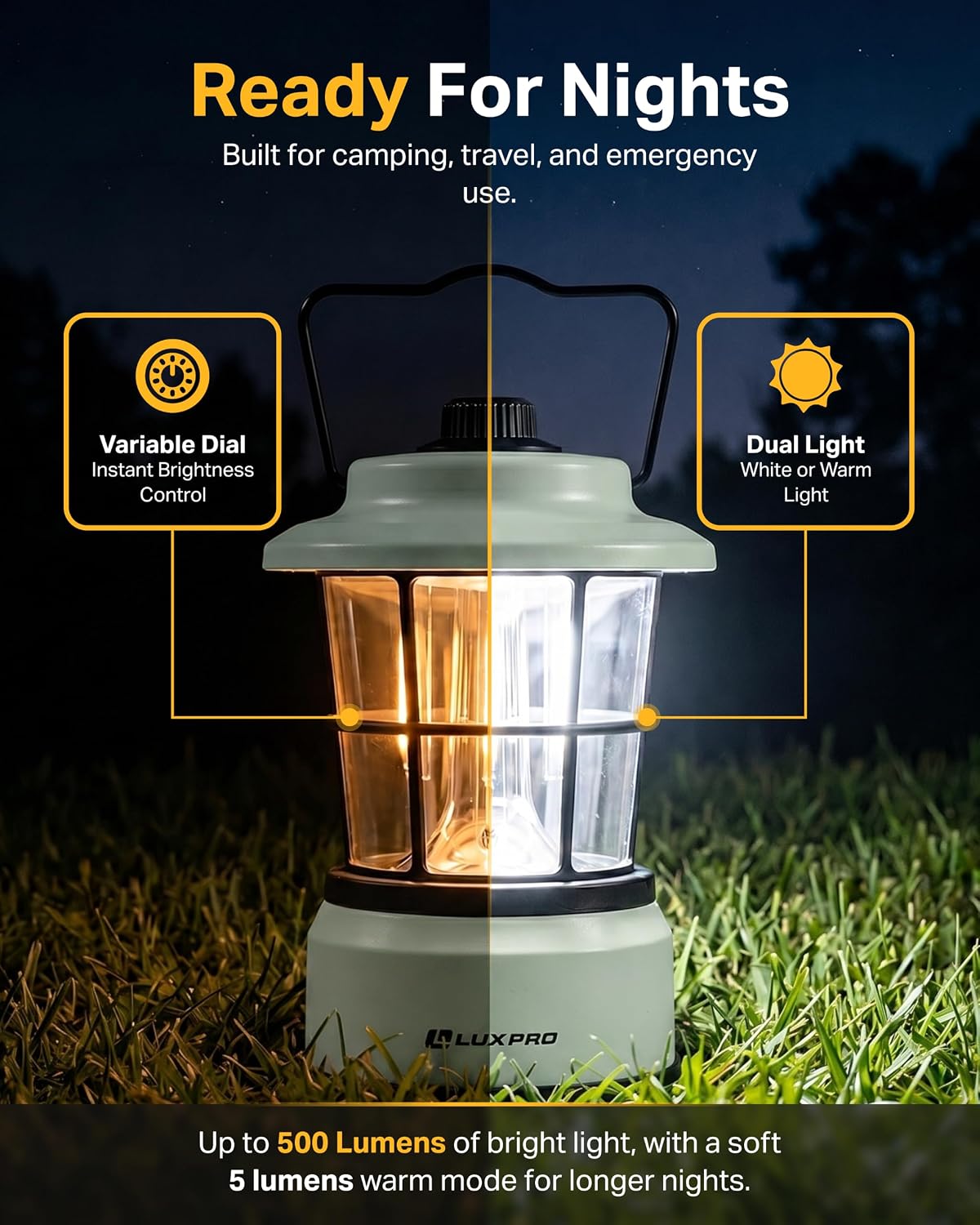 LUXPRO Rechargeable Retro Lantern LED Camping Lantern, Sage Green, 2 Pack