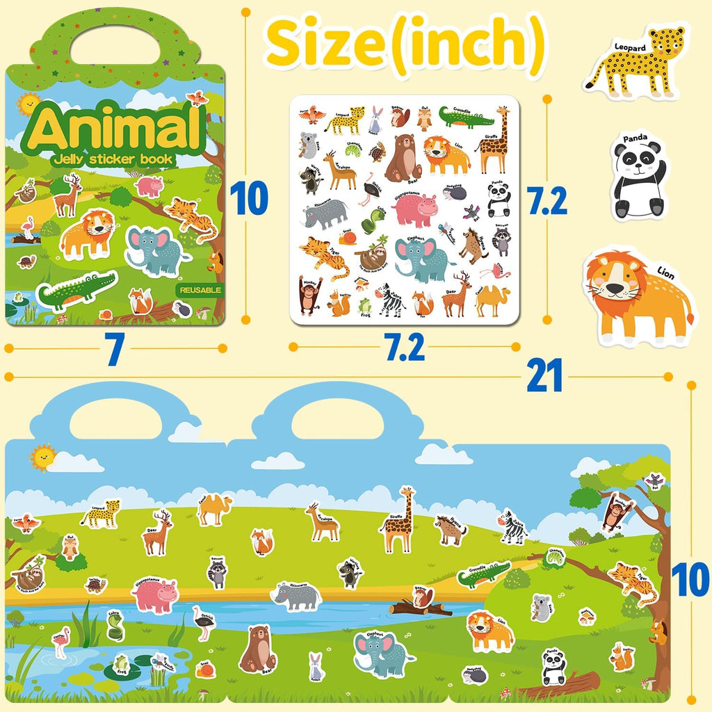 6 Sets Reusable Sticker Book for Toddlers 3-6, Jelly Stickers Book for Kids, Travel Sticker Activity Toys for Childs 3 4 5 6 Years Girls & Boys Best Gifts