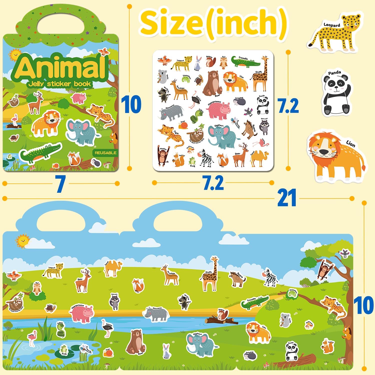 6 Sets Reusable Sticker Book for Toddlers 3-6, Jelly Stickers Book for Kids, Travel Sticker Activity Toys for Childs 3 4 5 6 Years Girls & Boys Best Gifts