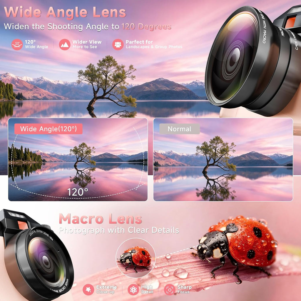 6K Digital Camera for Photography Autofocus, 64MP WiFi Vlogging Camera for YouTube with 3" 180° Flip Screen 16X Zoom, 64GB SD Card & 2 Batteries Pink Compact Travel Camera for Beginners Teens