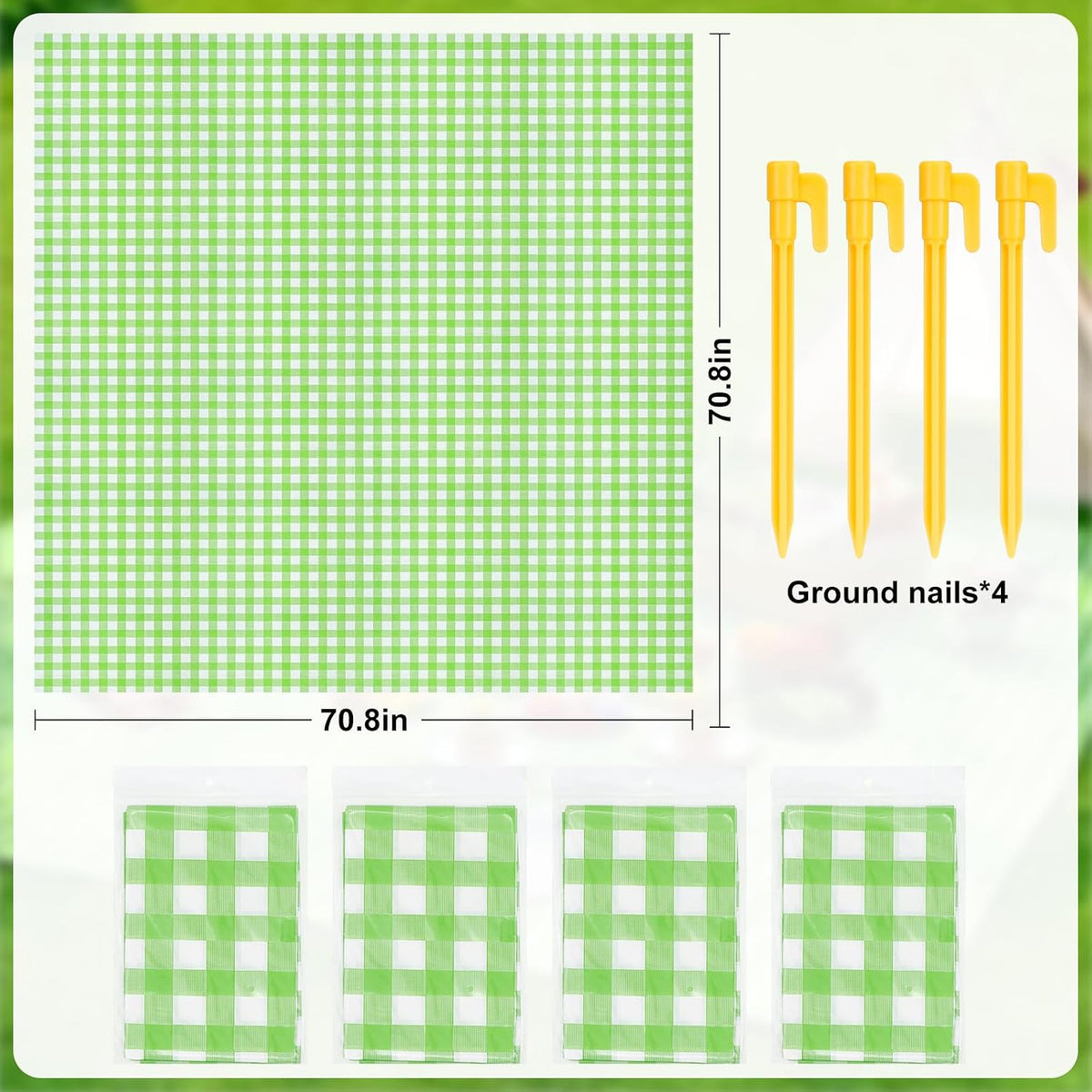 4 Pcs Disposable Outdoor Picnic Blankets 70.9''x70.9'' Portable Pocket Blanket Foldable Waterproof Picnic Mats Sandproof Beach Blanket with Ground Spikes for Beach Travel Hiking Camping