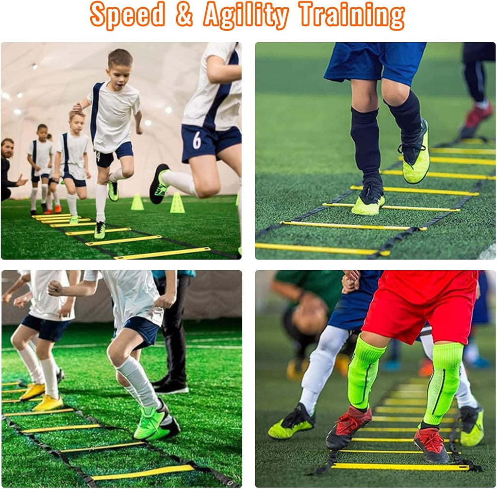 20Ft Agility Ladder Training Equipment for Soccer 12 Cones, Solo Soccer Trainer, Jump Rope Speed Football Gifts for boy