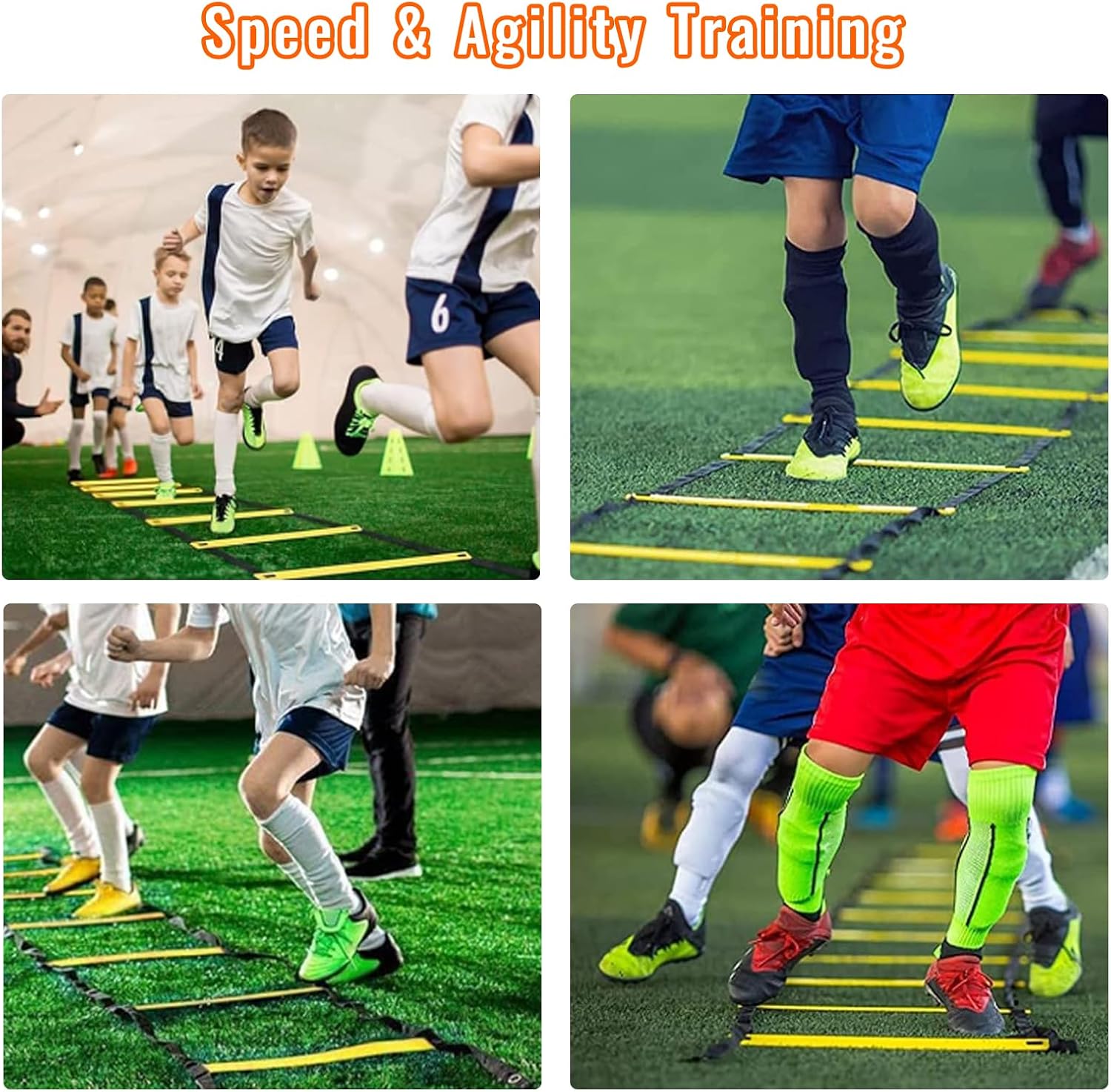 20Ft Agility Ladder Training Equipment for Soccer 12 Cones, Solo Soccer Trainer, Jump Rope Speed Football Gifts for boy