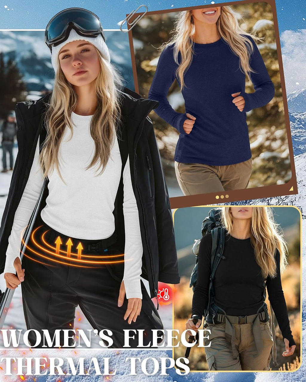 Neer 4 Pack Women's Thermal Fleece Lined Shirts Warm Base Layer