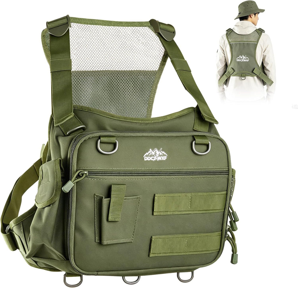 Fishing Chest Pack with 3 Bait Boxes, Fly Fishing Tackle Bag & Work Station