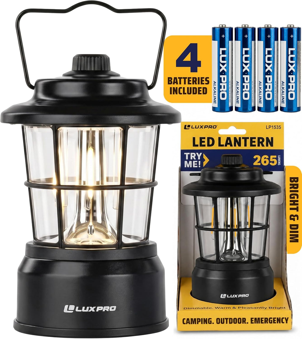 LUXPRO Retro Outdoor Lantern, Battery Lamp Camping Lantern LED Light, Black