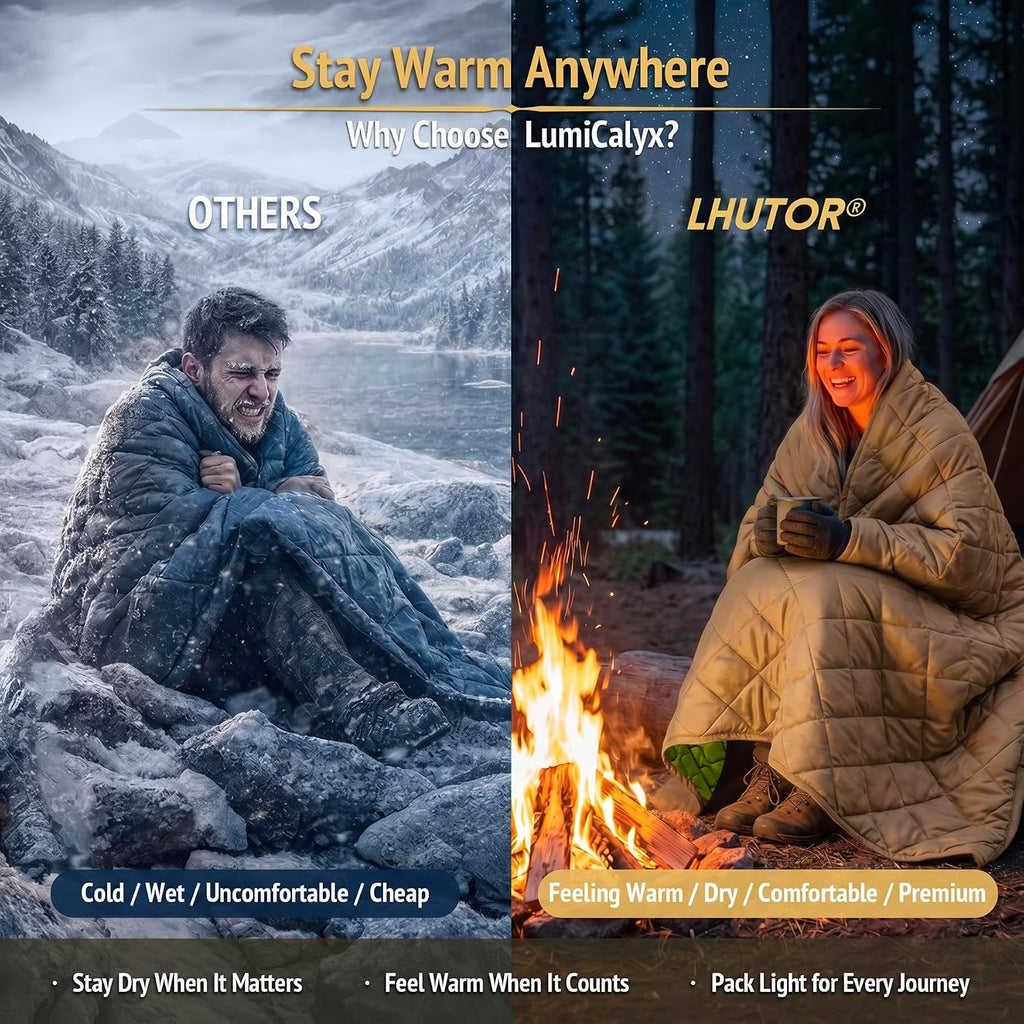 Insulated Camping Blanket | Military Poncho Liner for Outdoor Hiking Backpacking Travel Hunting & Survival, Lightweight & Packable with Compression Bag, Water Resistant (od_Coyote)