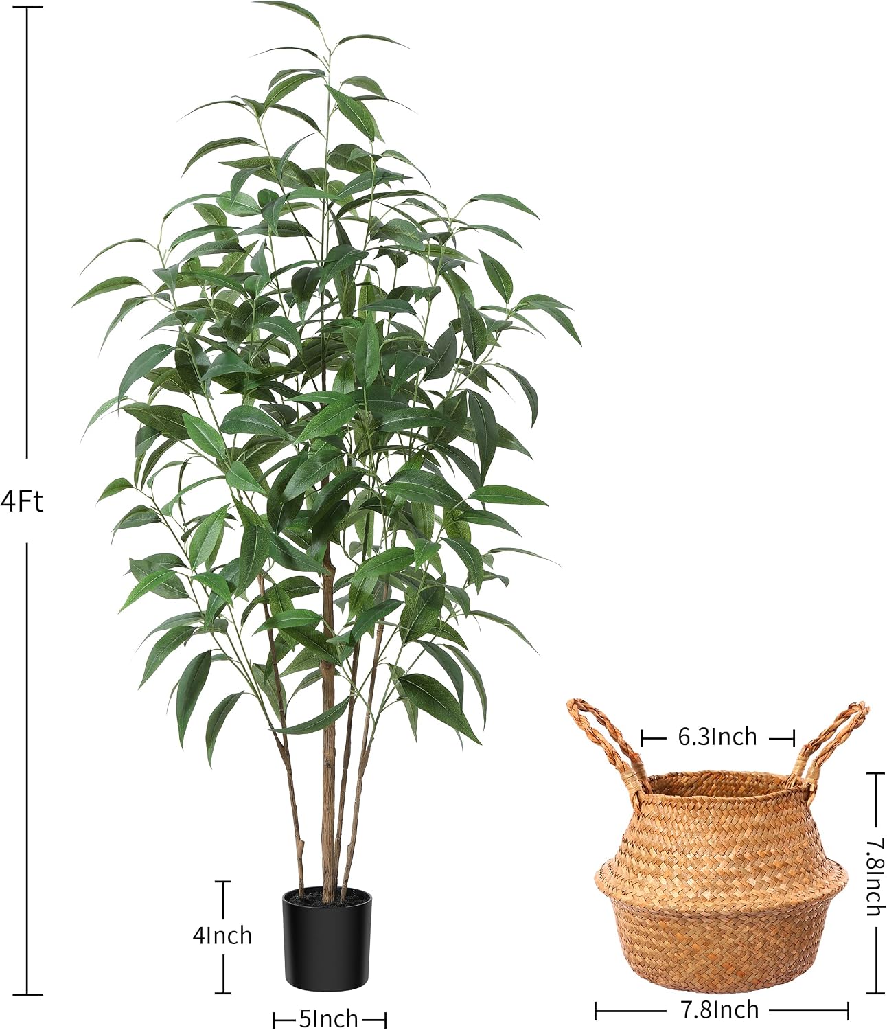 Ferrgoal 4Ft Artificial Eucalyptus Plant with Basket & Silk Leaves