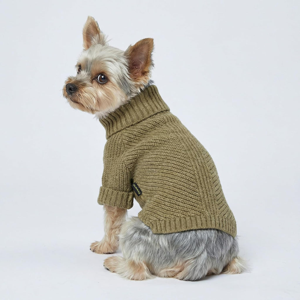 Fitwarm Thermal Knitted Dog Sweater Doggy Winter Coat Pet Clothes Doggie Turtleneck Jacket Puppy Outfits Cat Sweatsuit Sage Green Medium