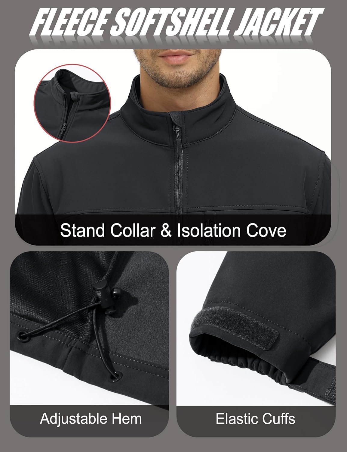 MAGCOMSEN Mens Lightweight Softshell Jacket Fleece Tactical Waterproof Coat