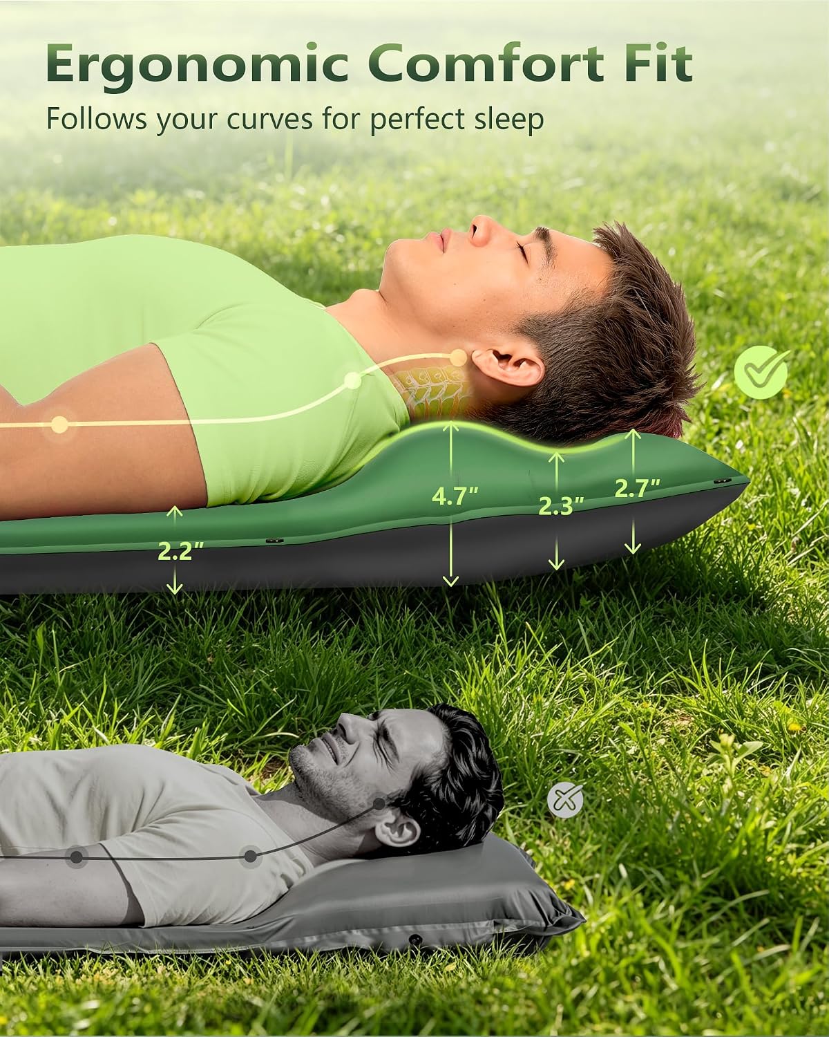 Self-Inflating Sleeping Pad with Built-in Pillow, 8R-Value 4 Season