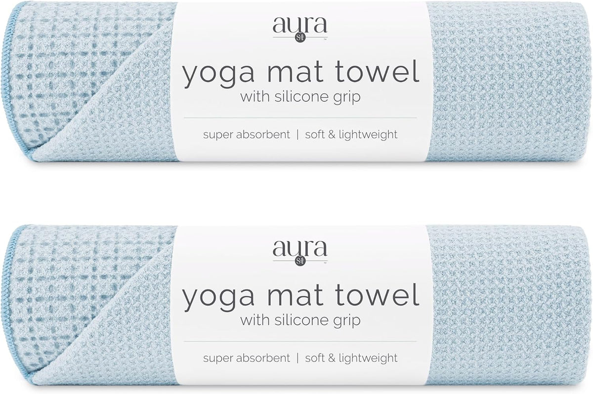S&T INC. Aura Microfiber Yoga Mat Towel with Grip, 2 Pack, 24" x 72", Blue