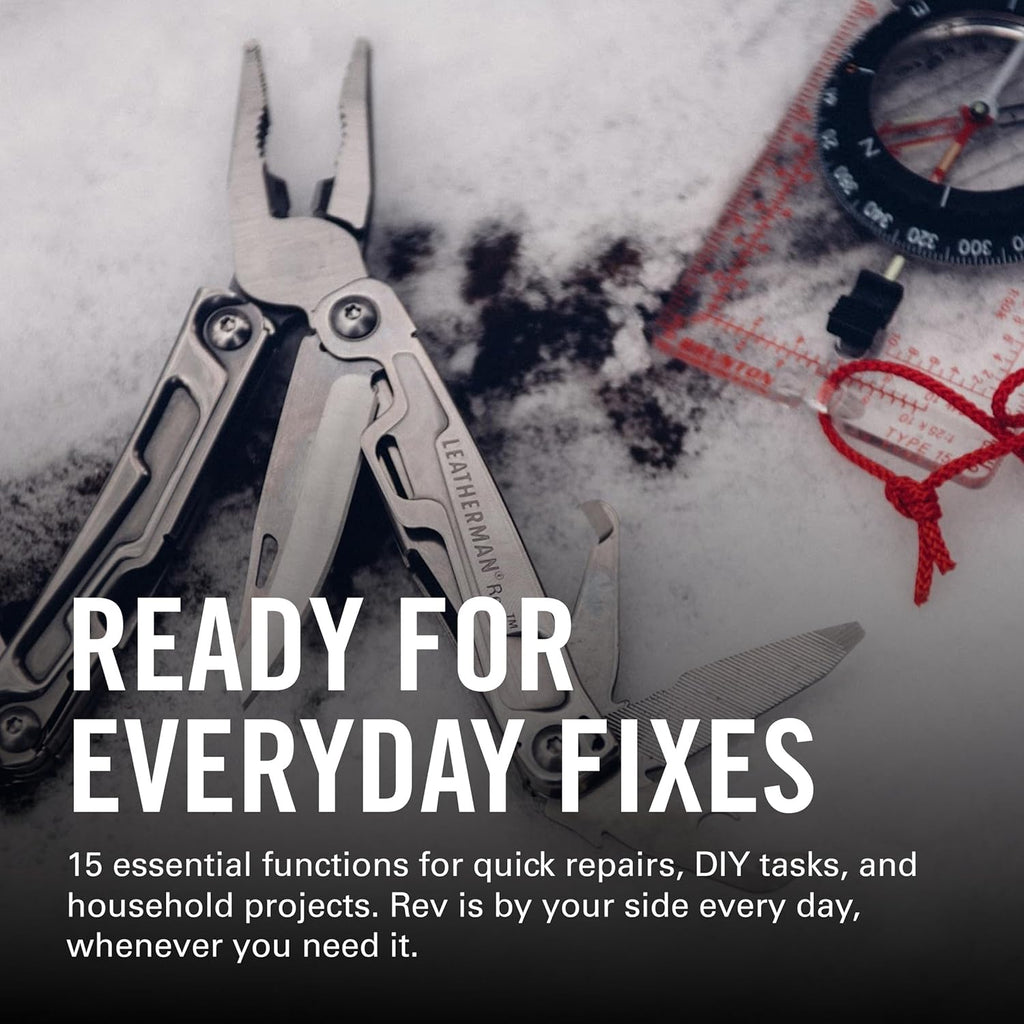 LEATHERMAN, Rev Pocket Size Multitool with Package Opener and Screwdrivers, Stainless Steel