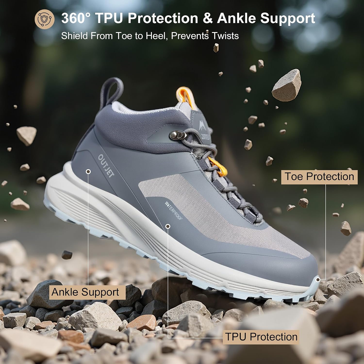 Men's Waterproof Hiking Boots Lightweight Comfortable Outdoor Walking Trail Boots Shoes