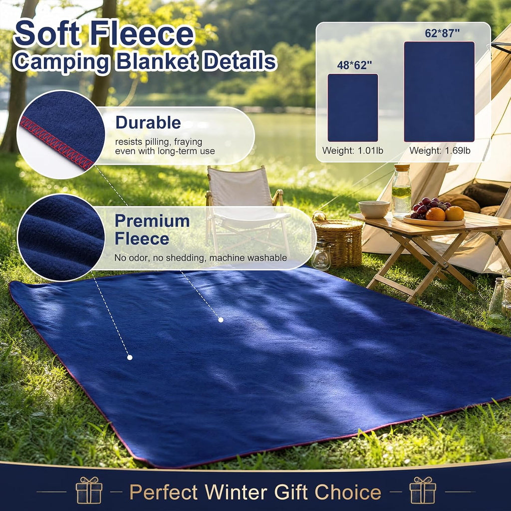 Camping Blanket 62×87" - Fleece Blanket, Soft Flannel Bed Blanket, Large Fuzzy Cozy Blanket, Multi-use for Bed, Sofa, Couch, Travel, Camping, All Season Warm Lightweight Cover, Blue