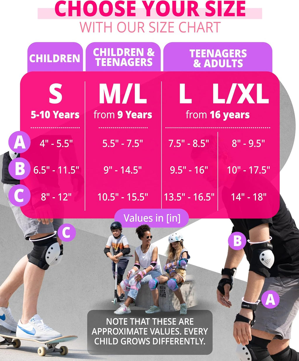 SKATEWIZ Skateboard Pads Protective Gear Set for Kids and Adults - Smash - Roller Skate Pads [6pc] with Wrist Guards - Skating Protective Gear - Roller Derby